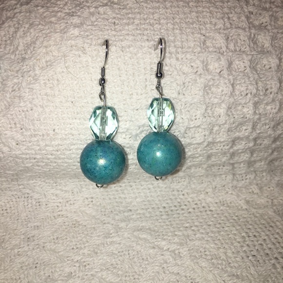 Blue ball & crystal earrings Custom Crafted - Picture 4 of 4